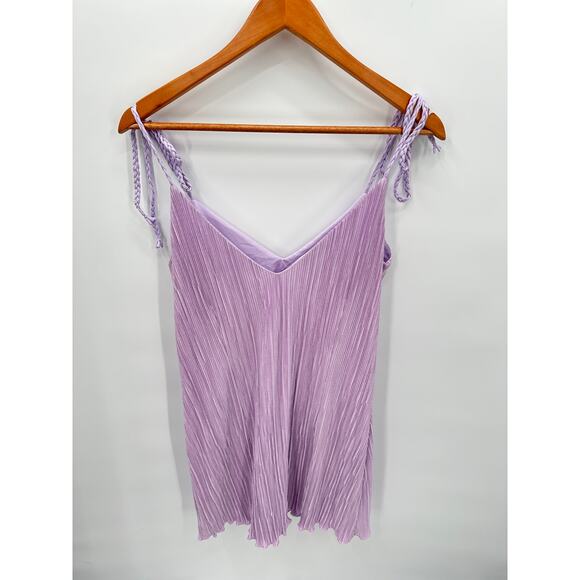 DANNIJO Purple Lilac Mini Pleated Crinkle Braided Strap Mini Dress // S - Picture 10 of 12